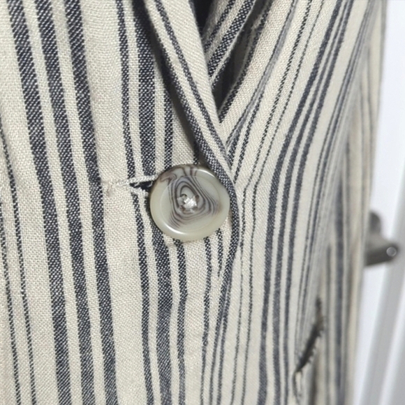 Sanctuary Linen Blend Gray Cream Striped Lightweight Blazer w Pockets M - Picture 6 of 12